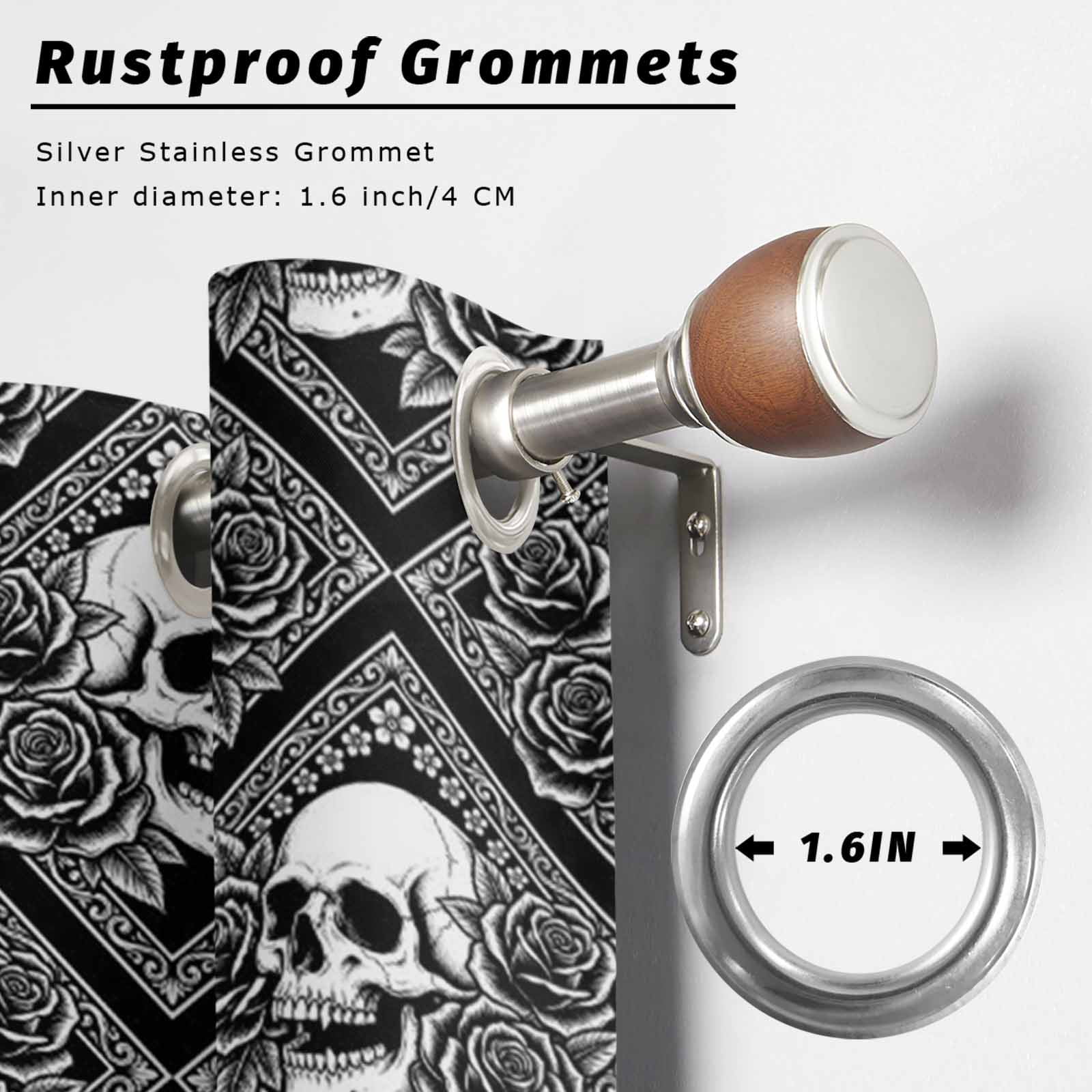 Gray Skulls Outdoor Curtains for Patio, Abstract Baroque Dark Rose Rustic Plants Farmhouse Sunshade Privacy Drapes Grommet Waterproof Outside Curtains for Porch/Cabana/Balcony 54"x 108", 1 Panel