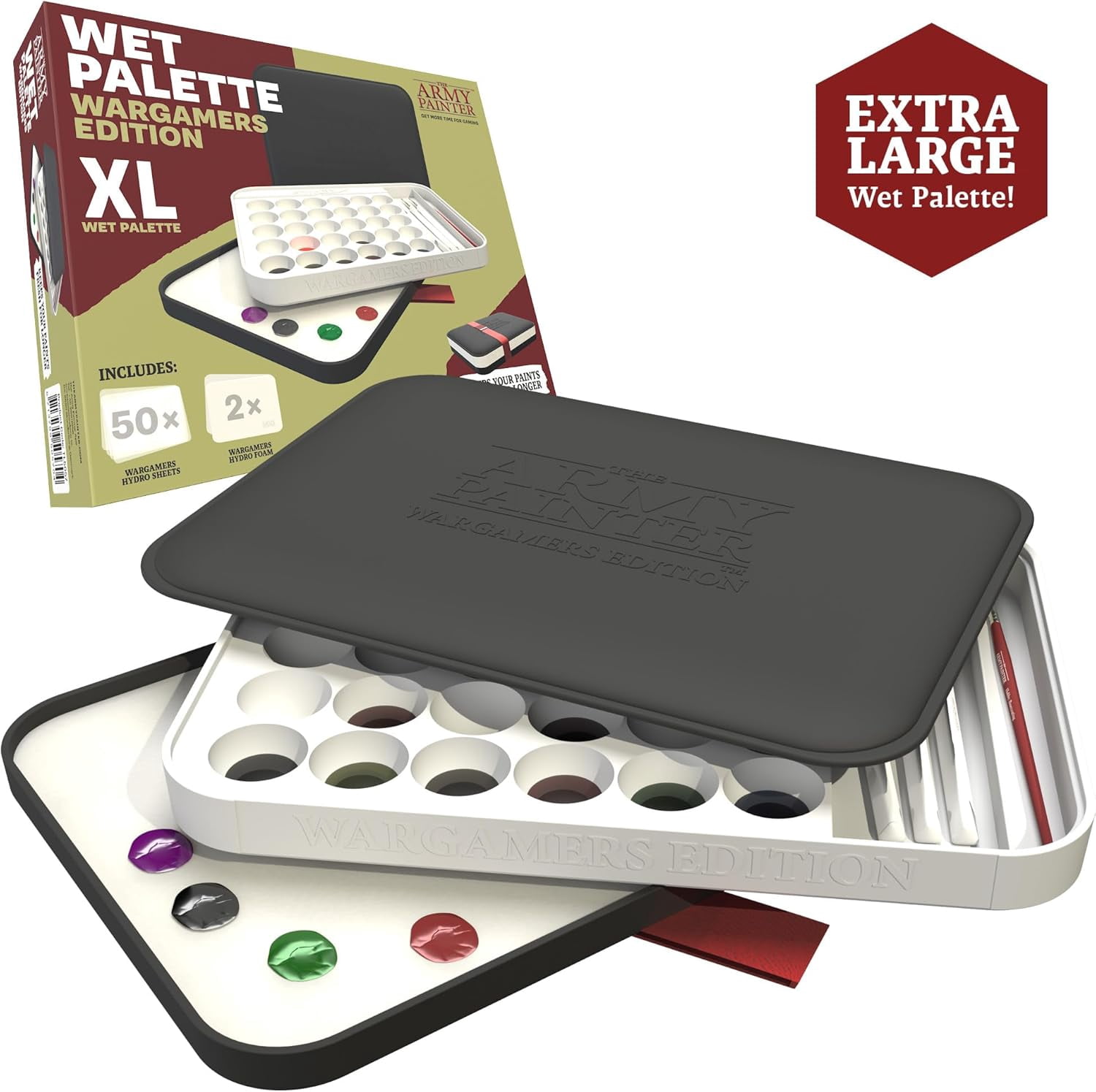 Wargamers Edition Wet , XL for Acrylic Paints Set Including 50 Hydro Sheets, 2 Hydro Foams and Free Painting Guide, for Miniature Painting