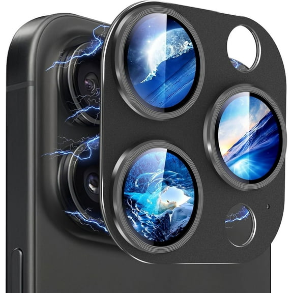 Camera Lens Protector for iPhone 15 Pro/iPhone 15 Pro Max, Matte Alloy Metal 9H Tempered Glass Camera Cover [Strong Drop Protection][Night Shooting Mode]-Black