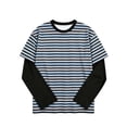 thumbnail image 6 of WDWYY Boys Striped Long Sleeve T Shirt Soft Stretchy Loose Fit Fake Two Piece Crew Neck Casual Tee Blue 12-13Y, 6 of 8