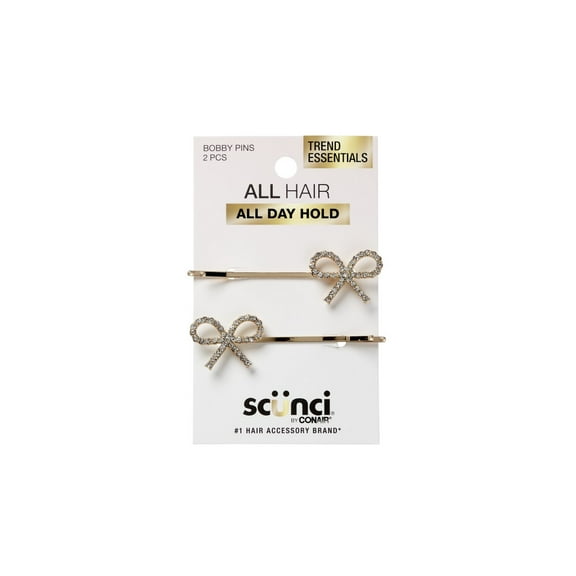 2-PK STN BOW BOBBY PINS GOLD