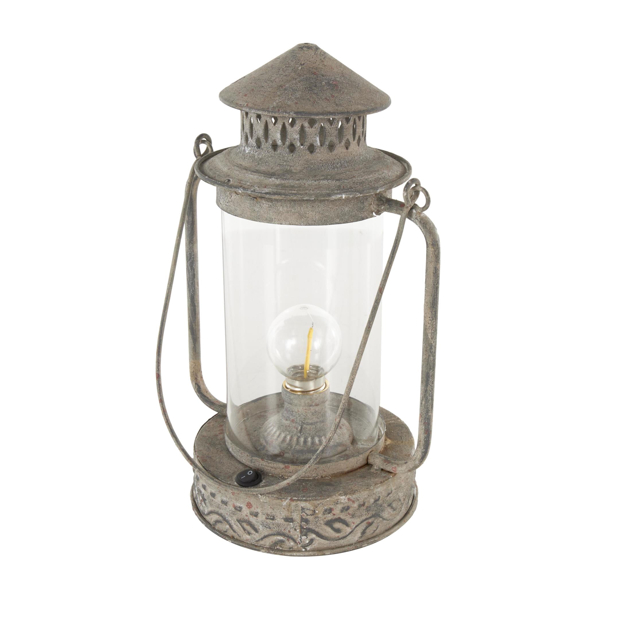 DecMode Bronze Metal Leaf Decorative Candle Lantern with Red Accents and Handle
