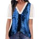 thumbnail image 1 of Gibobby Playeras Mujer Camisetas Cuello V Top manga corta con cuello en V encaje informal con estampado moda para mujer(Azul oscuro,G), 1 of 4