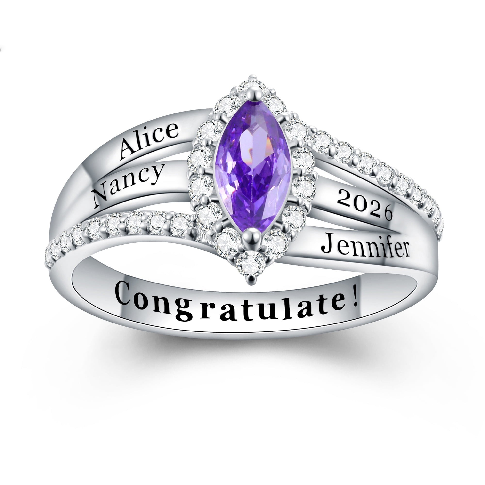 USA PJM Custom Women’s Class Ring Sterling Silver for High School & College Graduation-Rhodium