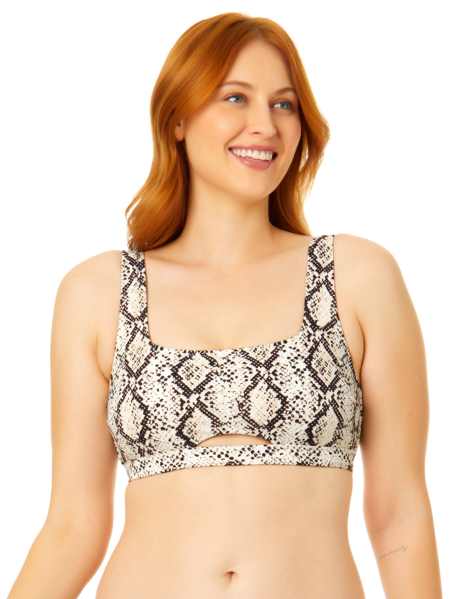 Time and Tru Women's and Women’s Plus Pique Snake Print Cutout Bikini Swim Top