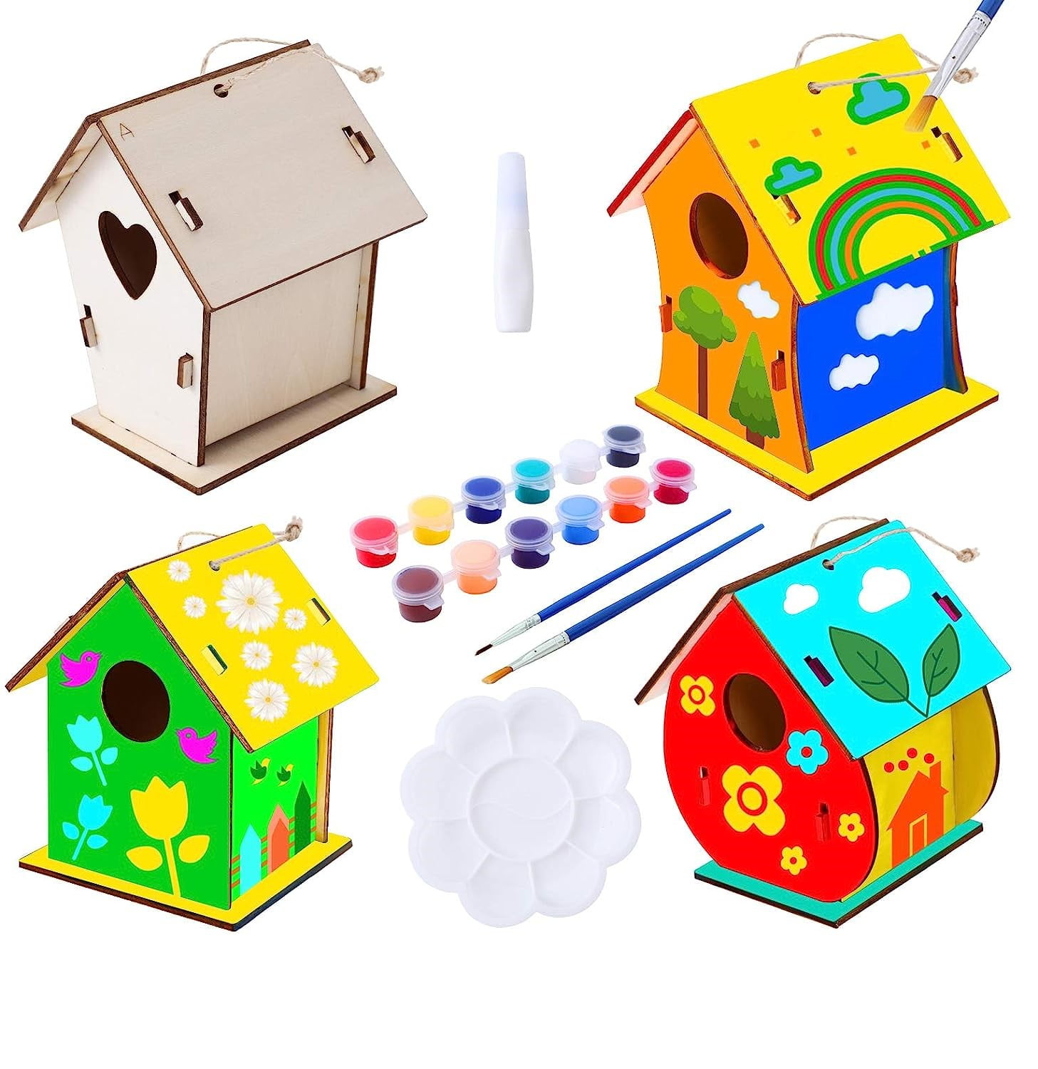 Topboutique Art Craft Wood Toys for Kids, 4 Pack DIY Bird House Kit