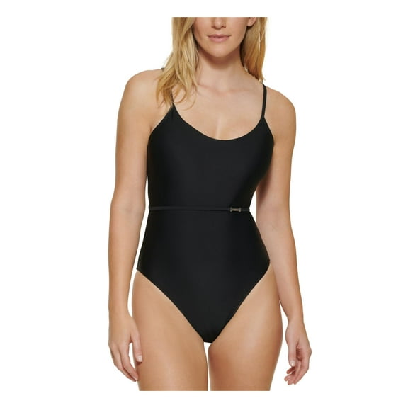Calvin Klein Womens Solid Over The Shoulder One-Piece Swimsuit