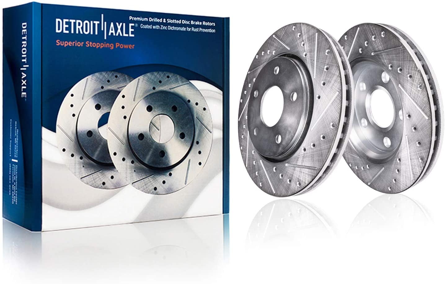 Front Kit Premium Drilled and Slotted Disc Brake Rotors with Ceramic Brake Pads