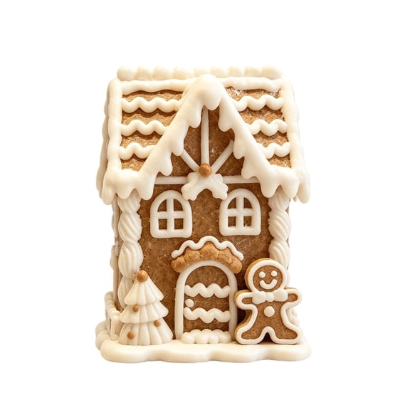 Light-Up Resin Gingerbread Village House Christmas Decoration, Brown & White Clay Dough Style Tabletop Ornament, Illuminated Holiday Home Decor