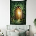 thumbnail image 4 of Fantasy Tapestry, Sunbeams Through the Mysterious Half Opened Wooden Entrance With Greenery, Wall Hanging for Bedroom Living Room Dorm Decor, 60W X 80L Inches, Green and Brown, by Ambesonne, 4 of 5