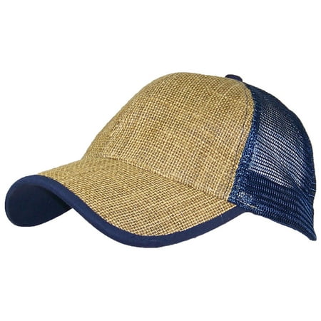 Burlap Mesh Cap - David & Young Mesh & Burlap Snapback Trucker Cap W/Pre-Curved Bill (One Size) - Navy