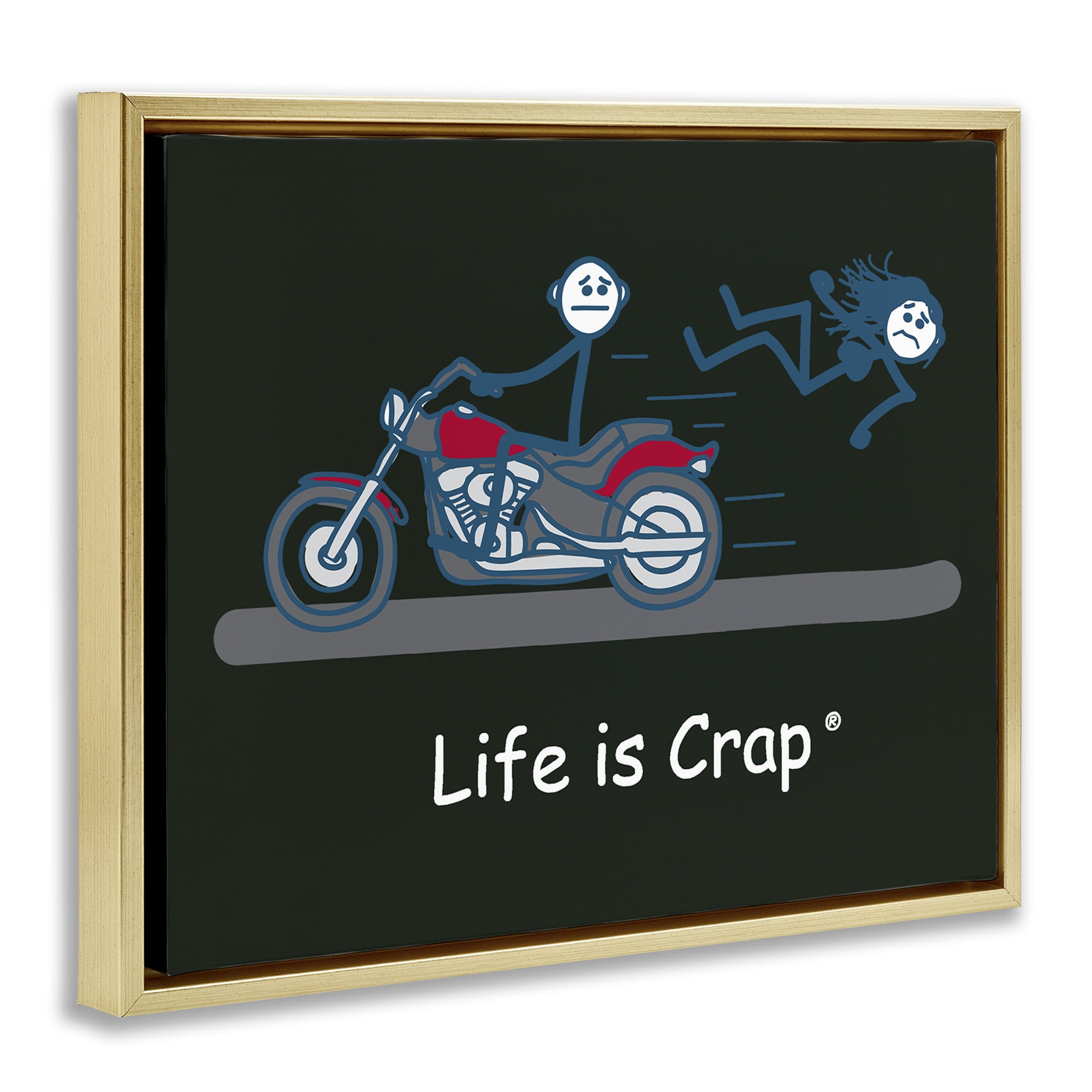 Stupell Industries Funny Motorcycle Babe Novelty & Humor Painting Gold Floater Framed Canvas Art Print Wall Art, 31 x 25