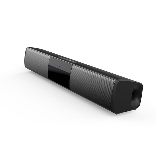 Bocina Bluetooth BS-28A con sonido estéreo 5W, batería recargable de 2000mAh y múltiples opciones de conexión: BT/TF/USB/AUX. Incluye radio FM y diseño compacto en color negro.