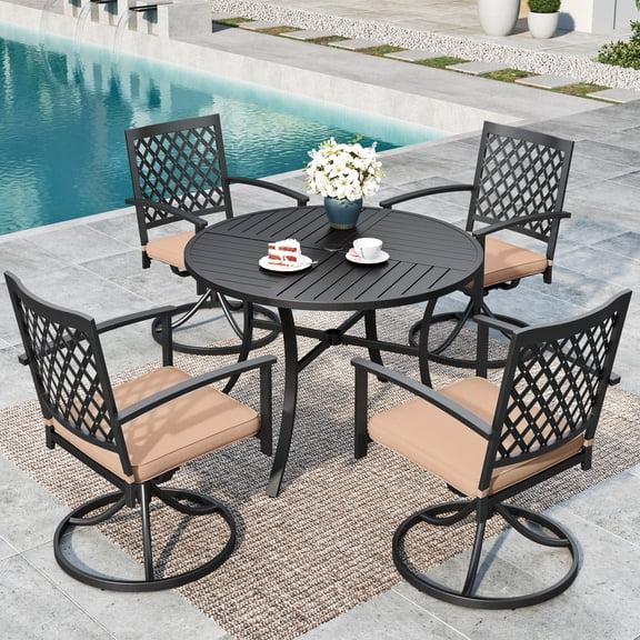 MF Studio 5-Piece Outdoor Patio Dining Set with Swivel Padded Chairs & Round Table, Black