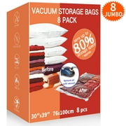 Vacpack Space Saver Bags,8 Pack Jumbo Vacuum Storage Bags with Hand Pump for Home and Travel (8J)