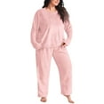 thumbnail image 4 of Mifsaly Womens Plus Size Pajama Sets Lounge 2 Piece Fleece Winter Pjs Outfits Oversized Homewear Long Sleeve Crewneck Warm Sleepwear Cozy Soft Loose Nightwear Casual Loose Pants Fashion Loungewear, 4 of 5