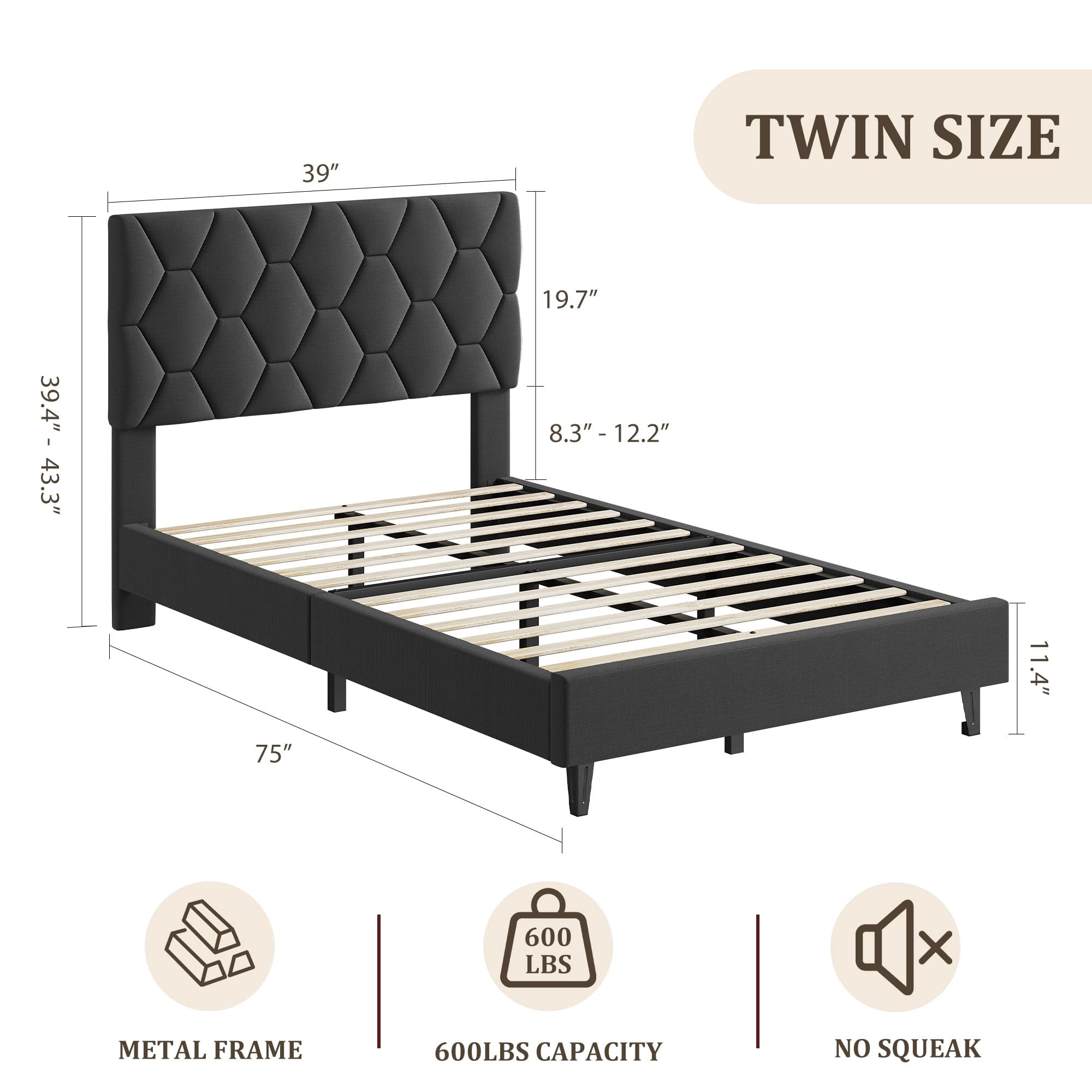 Velvet Upholstered Platform Bed Frame with Headboard, Queen Size Bed with Wooden Slats Support, No Box Spring Needed & Easy Assembly