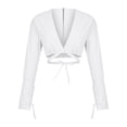 thumbnail image 3 of Camisas Para Mujer Nuevo Color Sólido Cuello en V Correas Recortadas Ombligo Corto Casual Cremallera Trasera Cárdigan Moda Camisa de Manga Larga Odeerbi ODB129893, 3 of 4
