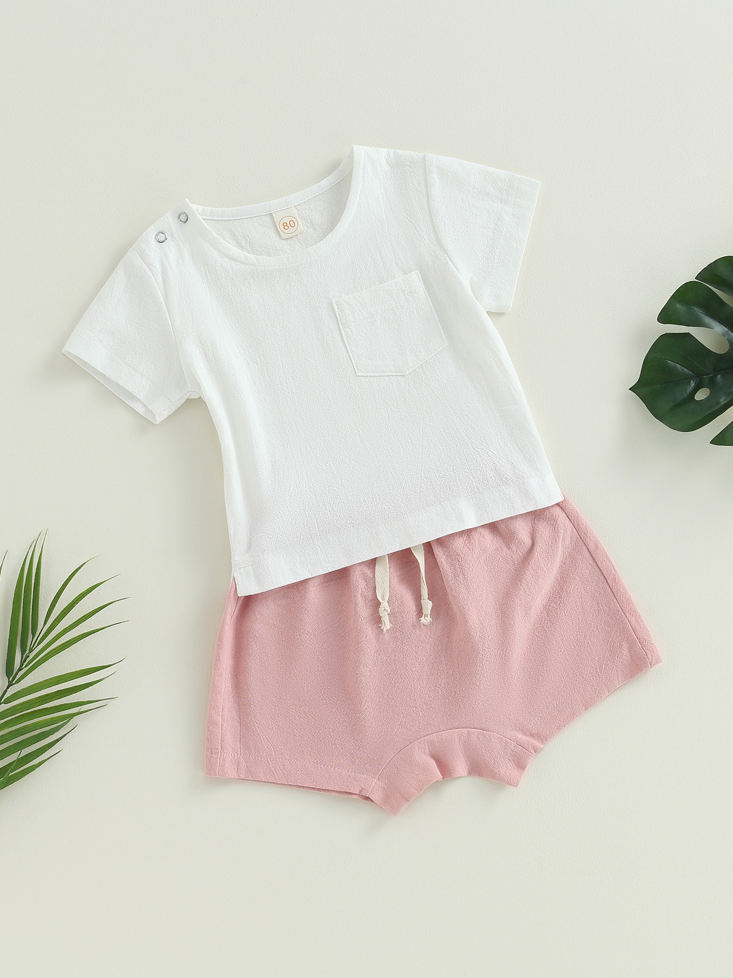 ZAXARRA Baby 2 Piece Shorts Sets Solid Color Short Sleeve Newborn