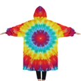 thumbnail image 2 of Oversized Wearable Blanket Hoodie,Rainbow Tie Dye Circular Pattern Sherpa Blanket Hoodie with Super Pockets,Super Warm Fuzzy Pullover for Women & Men, 2 of 6