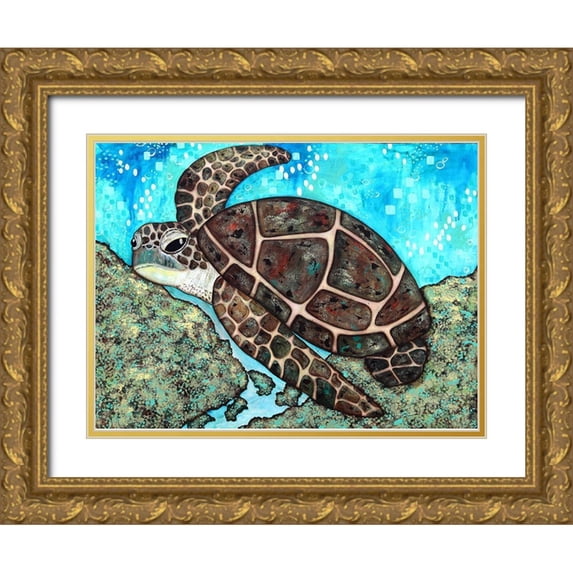 Allemand, Sue 18x14 Gold Ornate Wood Framed with Double Matting Museum Art Print Titled - Swimming Along