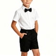 thumbnail image 2 of Mifsaly Toddler Boys 3 Piece formal Outfit Sets Summer Lapel Button Down Shirts with Bow Tie and Uniform Shorts Kids Back To School Class Photos Stage Performance, 2 of 7
