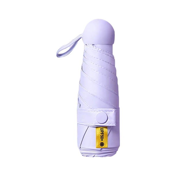 Paraguas plegable para mujer, impermeable, portátil, resistente al viento, protección solar, 6 varillas Púrpura