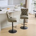 thumbnail image 2 of LEGAHOME Adjustable Bar Stools Set of 2, 26” Swivel Counter Height Bar Stools with Handcrafted Buttons and Hammered Rivets, Vintage American Bar Stools for Kitchen Island, Bar, Home, Olive Green, 2 of 9