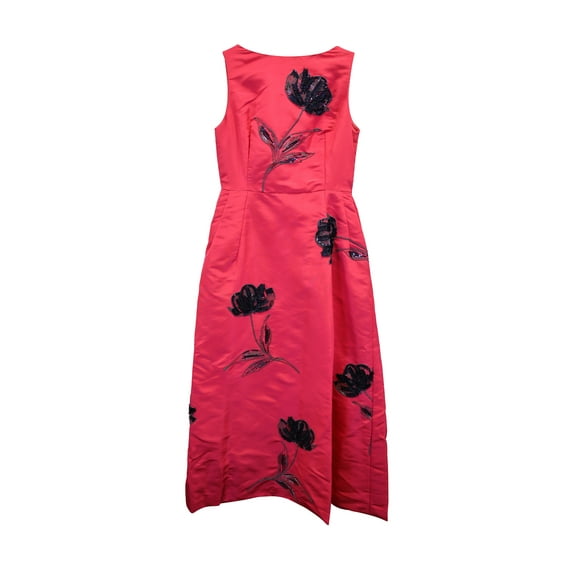Pre-Owned Oscar de la Renta Floral Embellished Sleeveless Dress in Red Silk