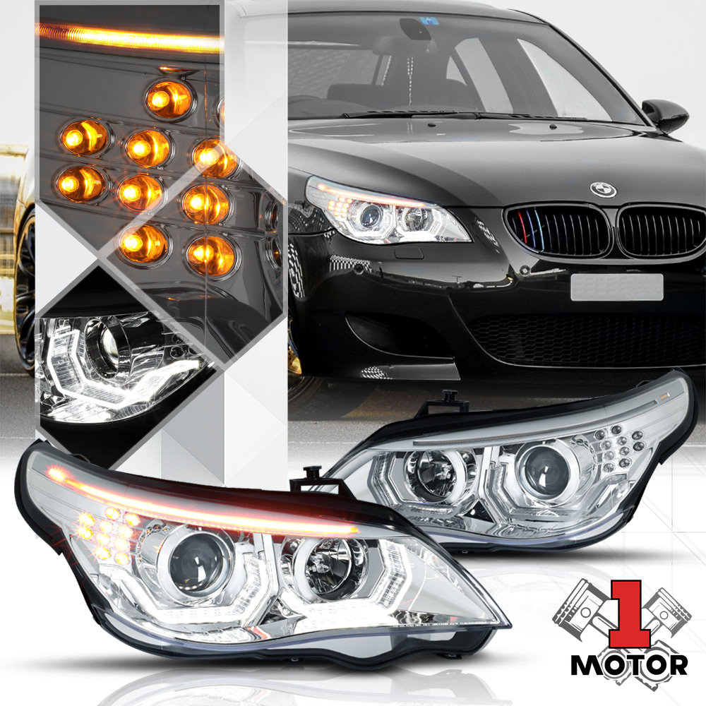Chrome Dual [3D HALO] Projector Headlight LED Signal for 0407 BMW E60
