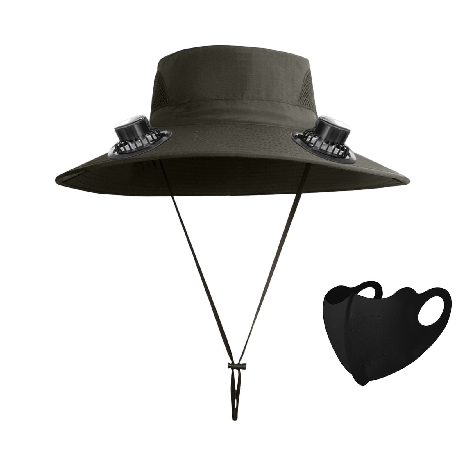 YOTQUSKI Solar Fan Hats for Men, Outdoor Wide Brim Sun Hat with 2 Solar Fan Sun, Breathable Bucket Hat for Men Women with Ice Silk Mask , UPF 50+ Bucket Fishing & Beach Hat with Fan Built in