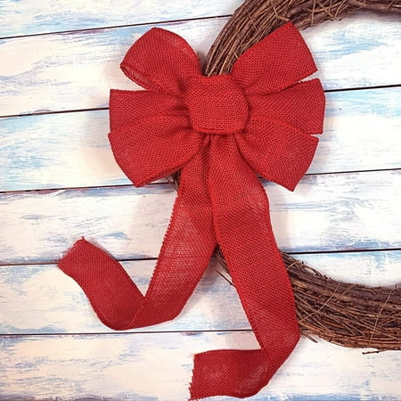 Red Burlap Ribbon Wreath Bow - 10" Wide, 18" Long Tails, 4th of July, Christmas Tree Ribbon, Winter Decoration, Farmhouse Country Decor, Front Door Decor, Valentine's Day