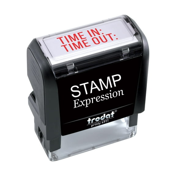 StampExpression - TIME in TIME Out Office Self Inking Rubber Stamp - Red Ink (W-5785)