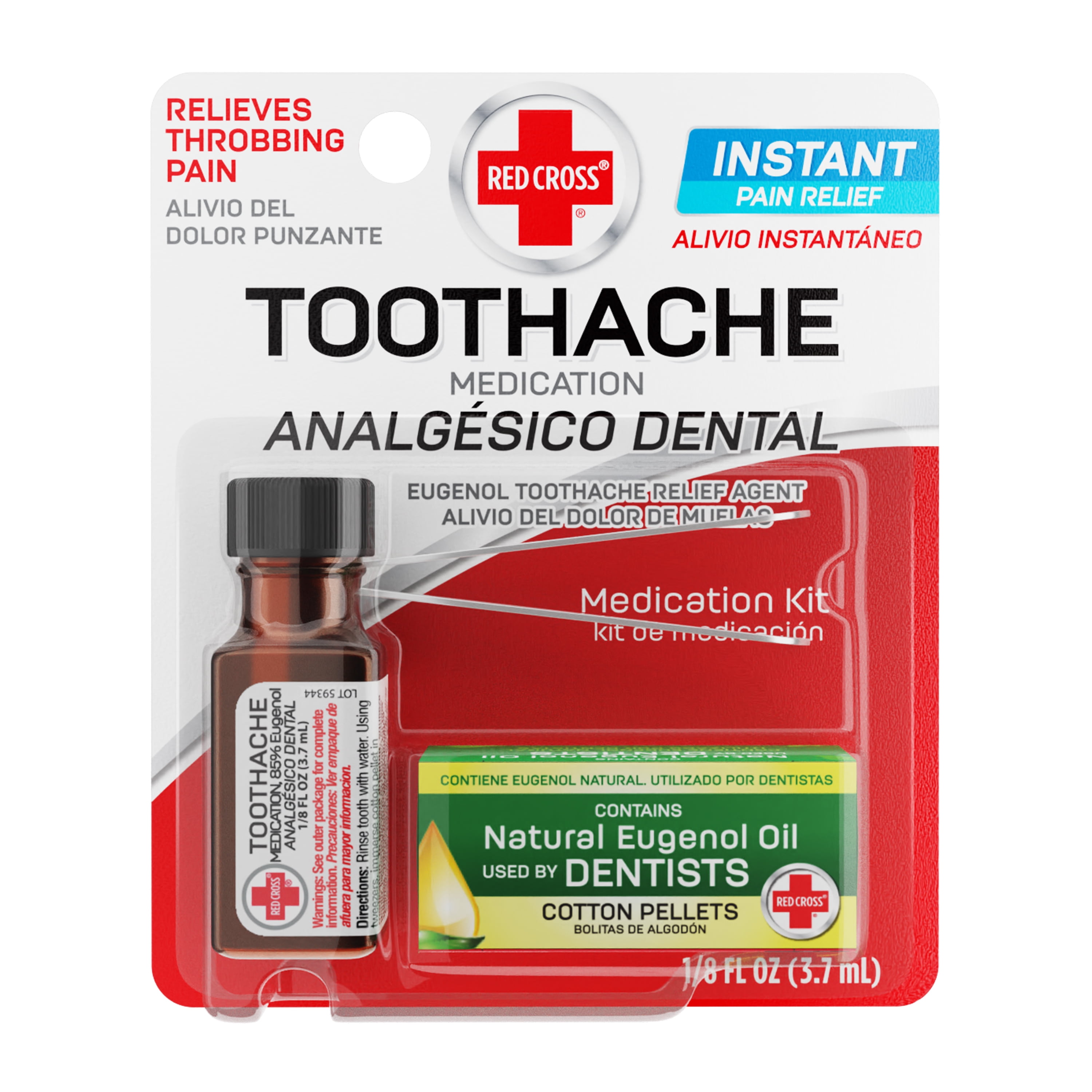 Red Cross Toothache Medicine Kit, Instant Pain Relief of Throbbing Toothache, 1/8 (.125) fl oz