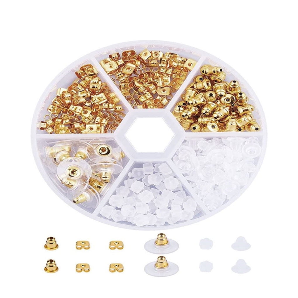 260 Pieces Earring Back with Storage Box Portable Stoppers DIY Crafts Jewellery Handicraft Making Kit Accessory Professional Golden