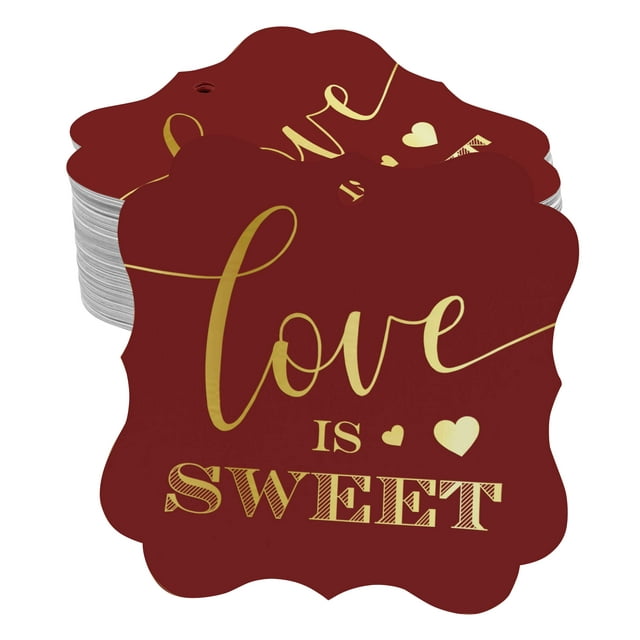 Inkdotpot Pack Of 100 Real Gold Foil Bracket Shape Paper Tags Love Is Sweet Wedding Favor Hang Tags