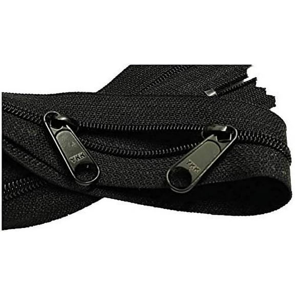 Double Slide Zipper YKK #4.5 Coil with Two Long Pull Head to Head Closed Ended On Both Sides. Made in USA (10pcs, Black) (24" Inches)