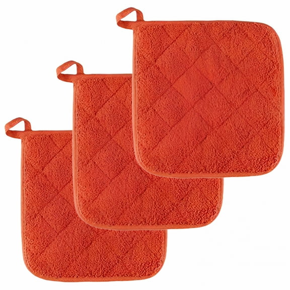 ACDANC 3Pcs Heat Resistant Cotton Kitchen Pot Holders,7"X7" Hot Pot Holder Set,Terry Cloth Padded Potholders for Kitchens,Washable Potholders for Cooking and Baking