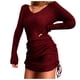 thumbnail image 1 of Vestido de jersey de manga larga con cuello en V para mujer - Corte ajustado, material de poliéster, informal/para el día a día, lavable a mano/a máquina (S-XXL), 1 of 6