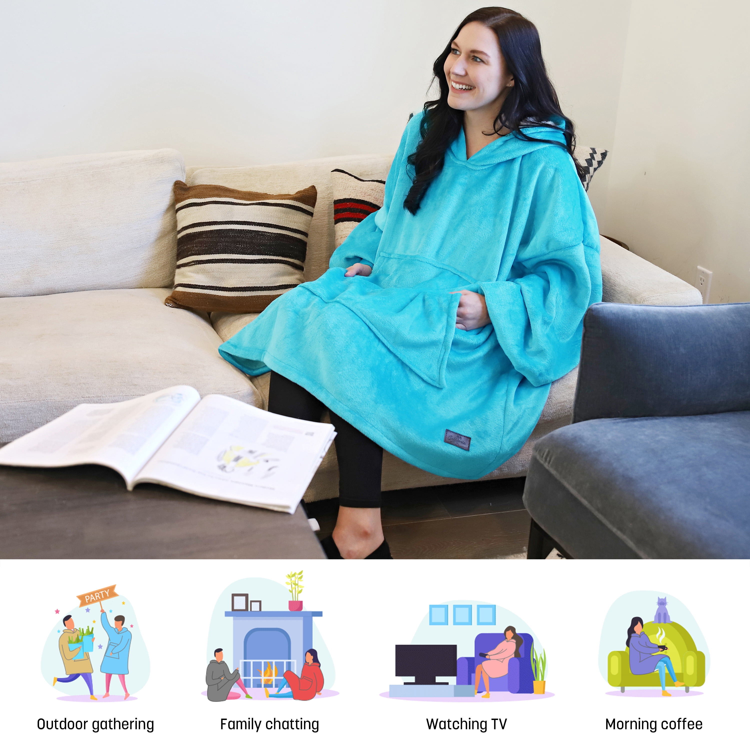 Catalonia Oversized Wearable Blanket Hoodie Sweatshirt, Comfortable Sherpa Lounging Pullover for Adults Men Women Teenagers Wife Girlfriend Gift