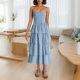 thumbnail image 5 of Ahuyic Womens Summer Casual Dress,Womens Plus Size Dress,Womens Strapless Round Neck Sleeveless Solid Dresses Casual Comfortable All Occasio,Blue,XL, 5 of 5