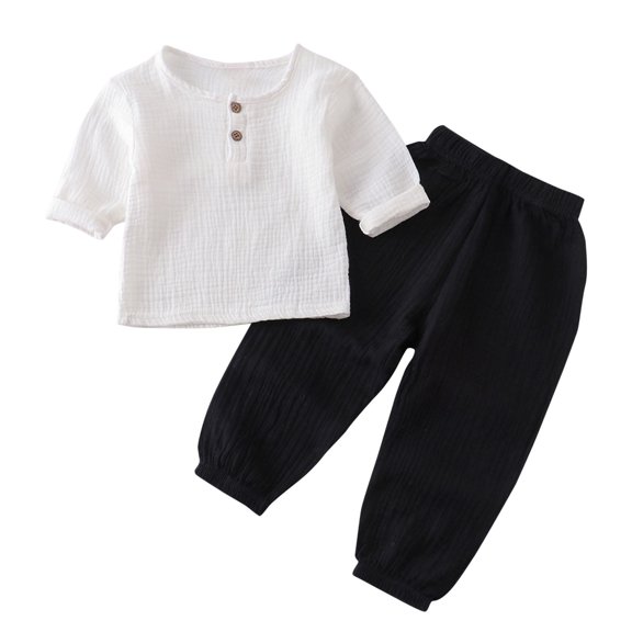 Fesfesfes 2T Girl Clothes Winter Fashion Girls And Boys Casual Long Sleeve Tops Round Neck Collar Botton Solid Long Pants Sets