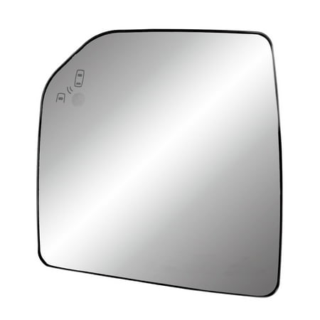 55307 - Fit System Driver Side Heated Mirror Glass w/backing plate, Ford F150 15-18, single lens, blind spot detection system, w/o tow pkg, w/o spot mirror, w/o auto dimming, 7 15/16" 7 3/16" 9 1/2"