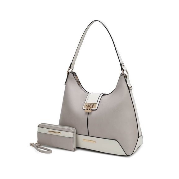 MKF Collection Graciela Women's Hobo Bag & Wallet, Vegan Leather Shoulder Bag 2pcs Set Handbag by Mia K. - Light Gray White