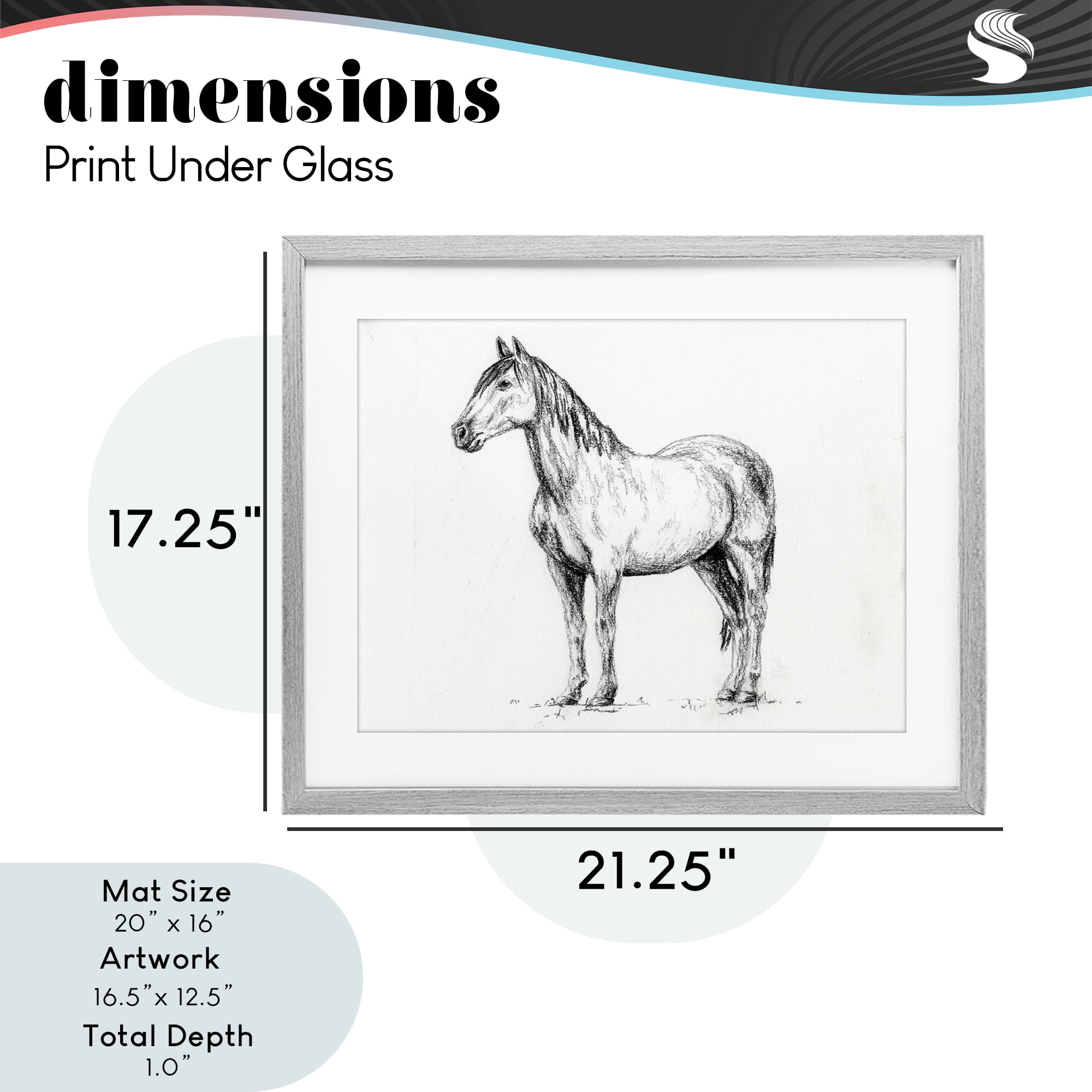 Stupell Industries Horse In Charcoal Gray Framed Print Under Glass, design by Leah Noel Art