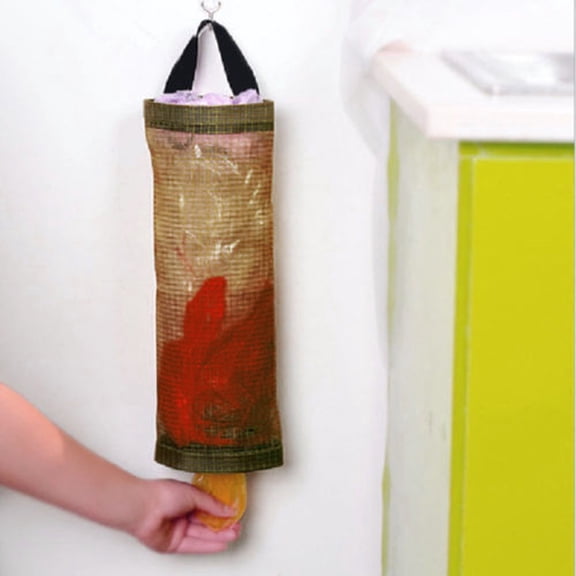 Hanging Plastic Garbage Bag Organizer and Storage Dispenser, Wall-Mounted Grocery Bag Holder for Kitchen, Pantry, and Home Organization A#120 Yellow