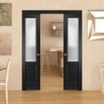 thumbnail image 3 of Sliding French Double Pocket Doors | Lucia 22 Matte Black with Rain Glass | Kit Trims Rail Hardware | Solid Wood Interior Bedroom Sturdy Doors, 3 of 6