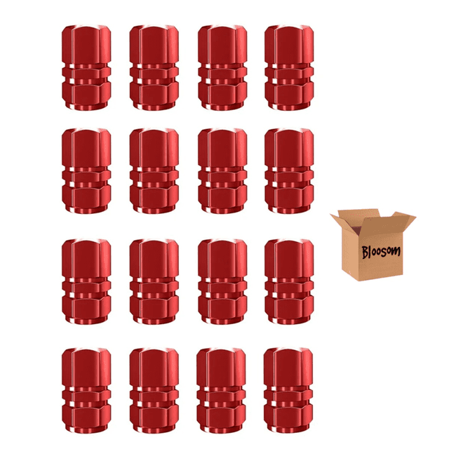 Kit 16pzs Tapones Para Llantas Bloosom Aluminio Valvula Cubre Auto Moto Rojo