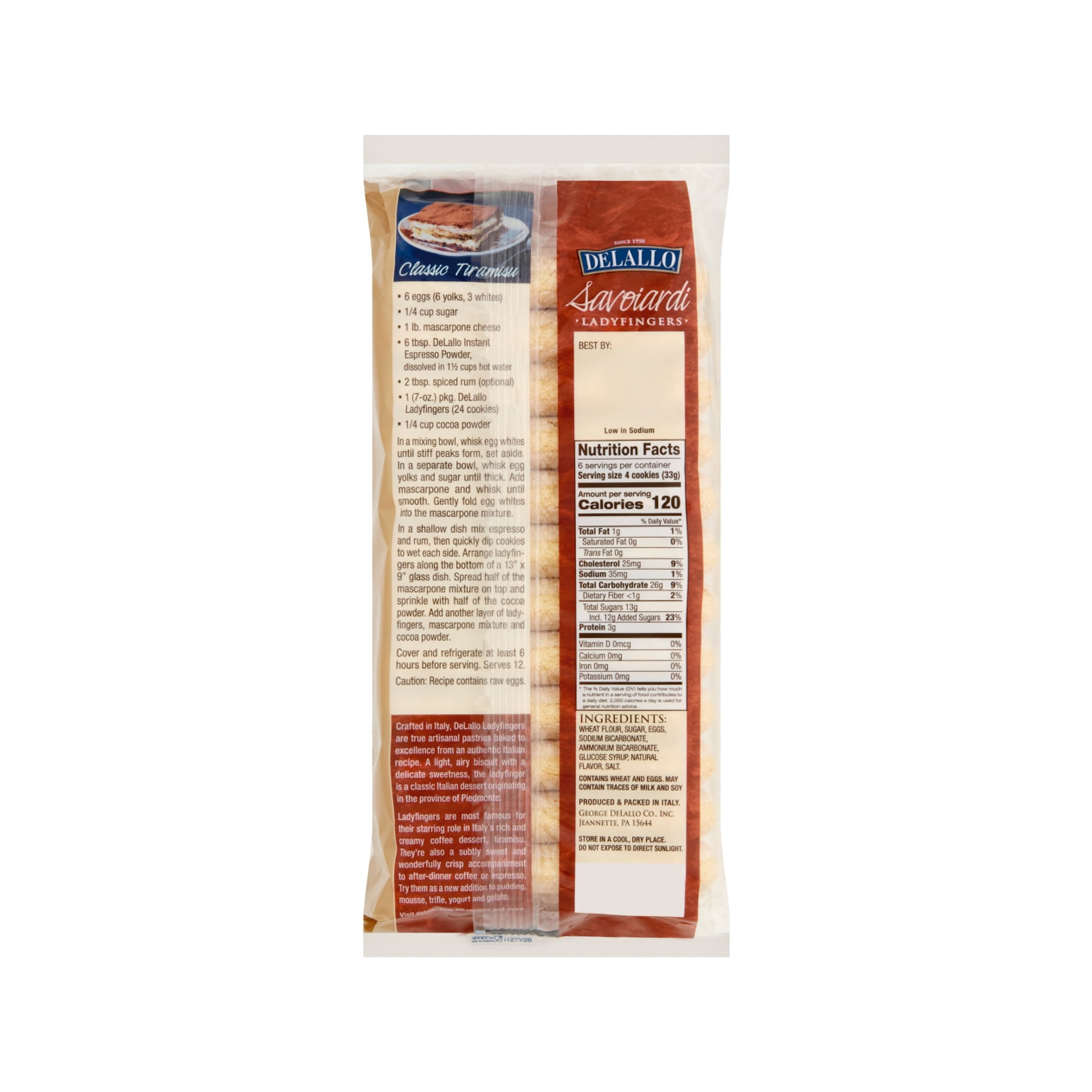 DeLallo Savoiardi Lady Finger Cookies, For Tiramisu, 7 oz Box, (6 Pack)