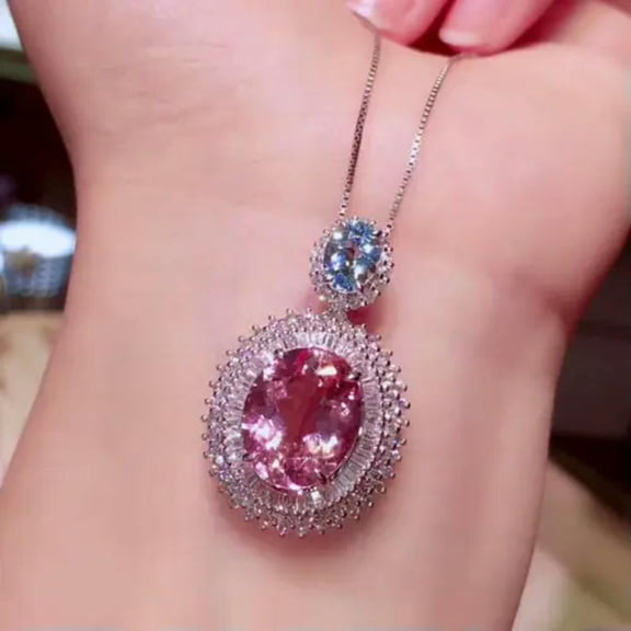 Oval Cut Cubic Zircon Necklace Pendant Women Cute Rose Gold Plated Jewelry